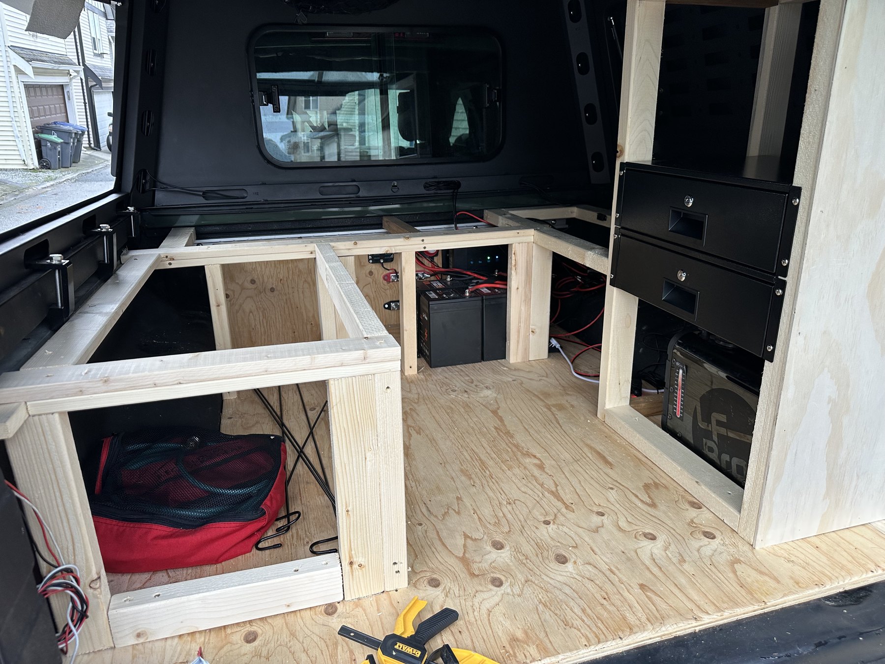 Wood framing for rear storage
