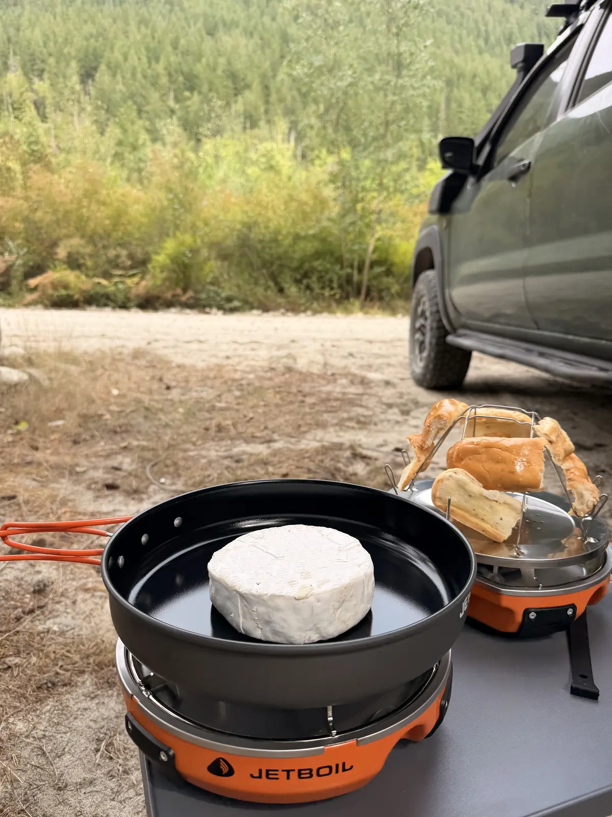 Camp cooking setup beside the Frontier