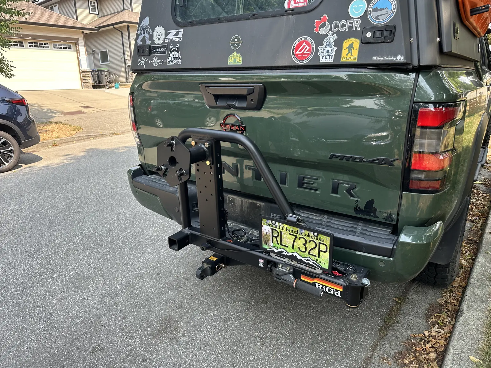 Rear spare-tire carrier mounted on the Frontier